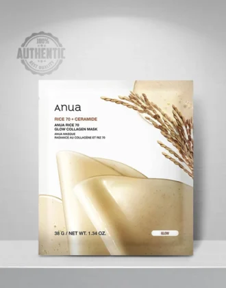 ANUA Rice 70 Glow Collagen Mask for Glass Skin, Ceramide, Collagen Facial Mask, Skin Moisture Barrier, Tightening Care, Natural Color (38g, 4ea)